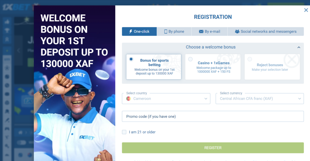 The simple 1xBet registration 