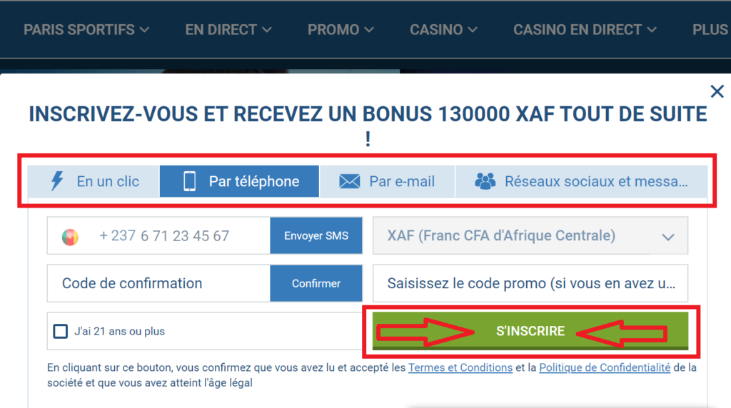 L'inscription 1xBet à simple 