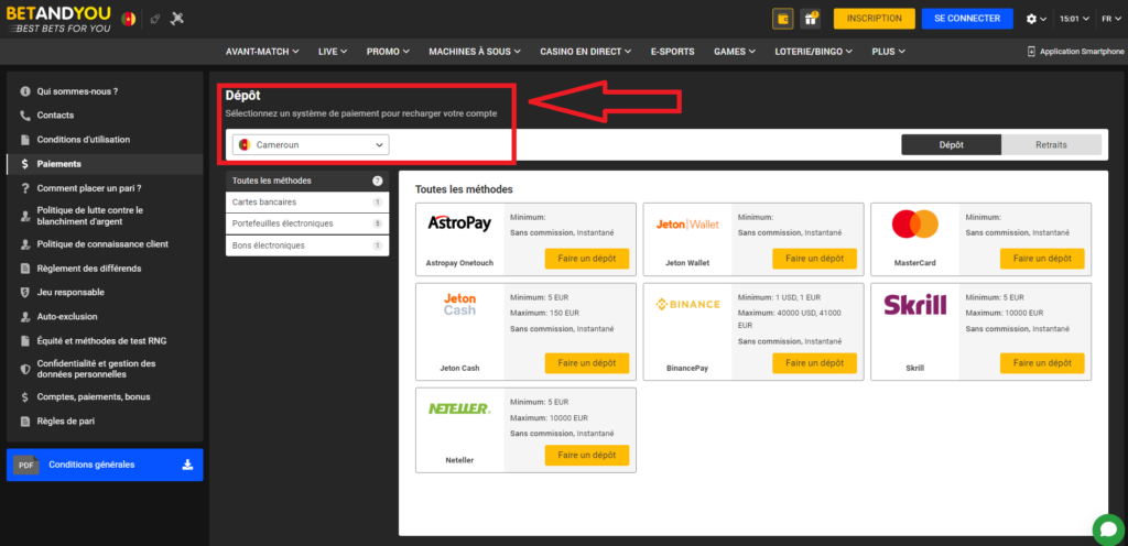 Effectuer des transactions sur Betandyou